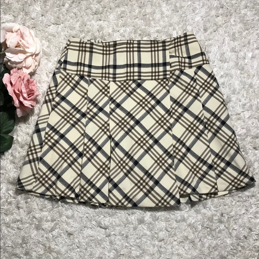 Plaid Pleated Full Wrap Skirt by The Limited
